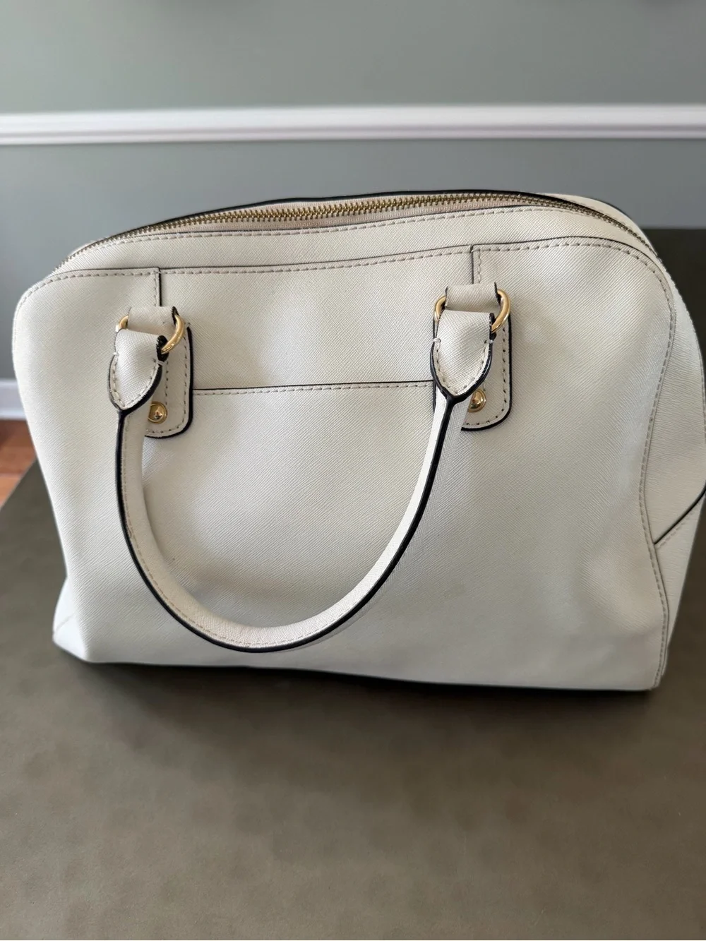 Michael Kors Cream Dome Satchel with Gold Hardware, Zip closure, Removable Strap
